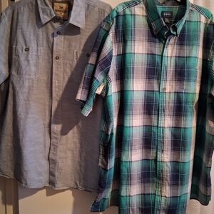 Harbor Bay, Outdoor Life Bundle of 2 Teal and Navy Plaid Casual Shirts